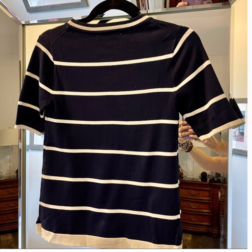 Women Zara Knit Navy blue and white Top size S in Very Good Condition - Picture 3 of 7